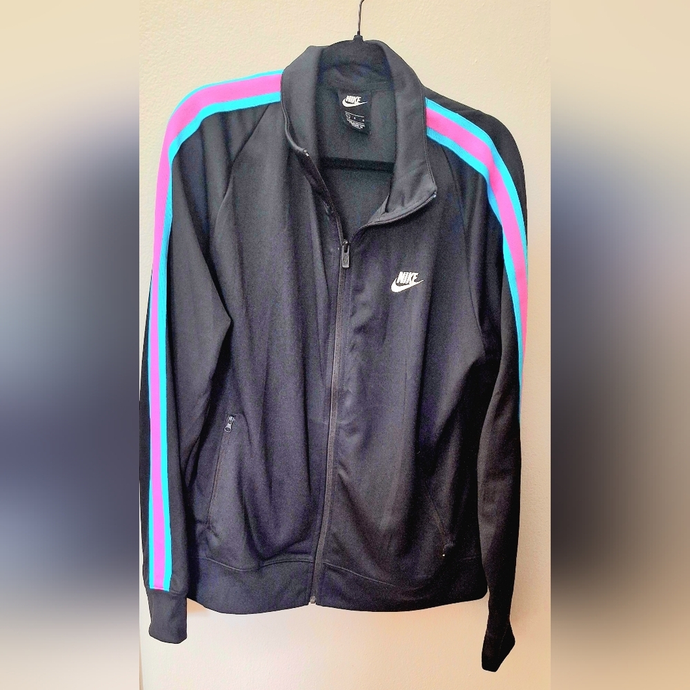 Nike Sportswear N98 Jacket And Pant Set In Black With Blue And Purple Stripes